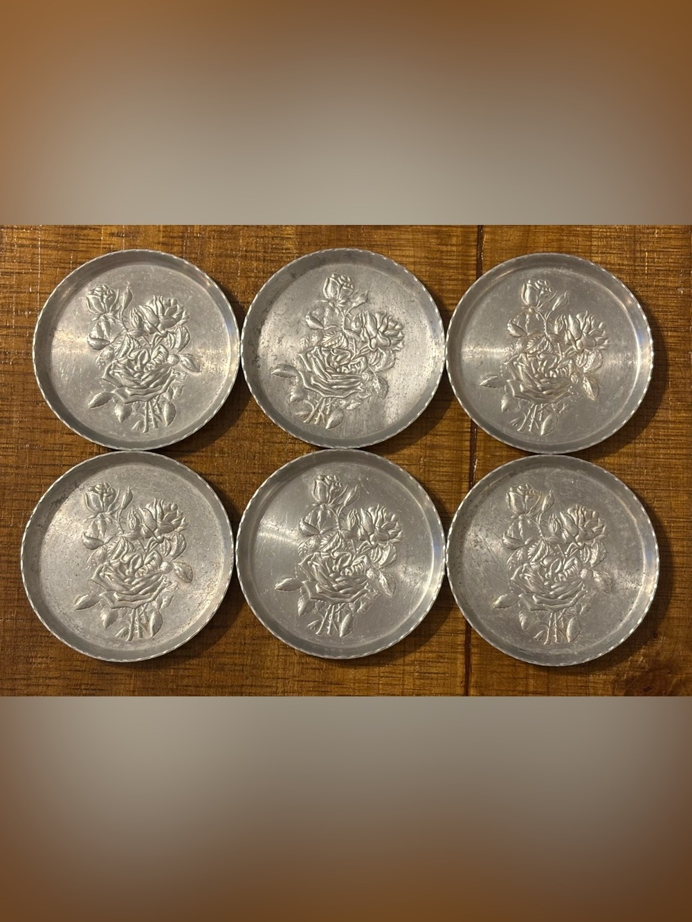 Vintage Set of 6 - MCM Hammered Aluminum Drink Coasters
